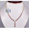 Womens Ruby Diamond Y Shape Drop Necklace 18K Yellow Gold 18"
