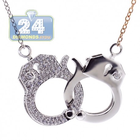 Womens Diamond Handcuffs Necklace 18K Two Tone Gold 0.54ct 30"