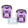 Womens Bezel Set Purple Amethyst Stud Earrings Sterling Silver