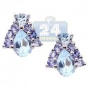 925 Sterling Silver 1.62 ct Topaz Tanzanite Womens Stud Earrings