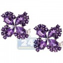 925 Sterling Silver 9.80 ct Amethyst Womens Flower Stud Earrings
