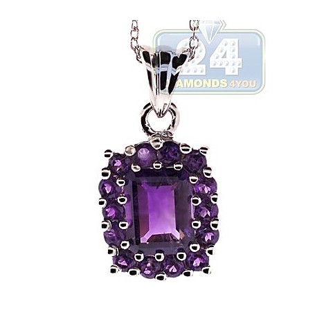Womens Purple Amethyst Cluster Pendant Necklace Sterling Silver