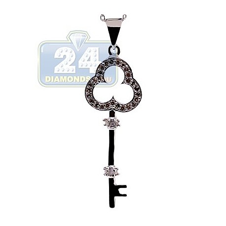 Womens Diamond Key Pendant Necklace Sterling Silver 0.23ct 18"