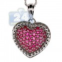 925 Sterling Silver 1.74 ct Ruby Heart Pendant Womens Necklace