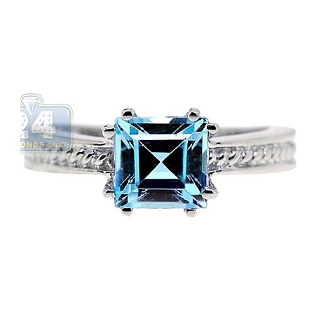 Womens Asscher Blue Topaz Solitaire Ring 925 Sterling Silver