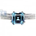 925 Sterling Silver Asscher Blue Topaz Solitaire Womens Ring