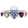 925 Sterling Silver 1.45 ct Multi Colored Gemstone Hearts Womens Ring