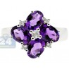 925 Sterling Silver 3.95 ct Purple Amethyst White Topaz Womens Flower Ring