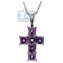 925 Sterling Silver 2.40 ct Amethyst Cross Pendant Womens Necklace
