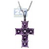 Womens Purple Amethyst Cross Pendant Necklace Sterling Silver