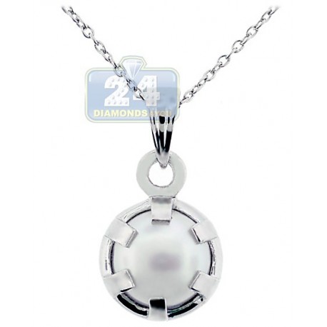 Womens Cultured Pearl Drop Pendant Necklace Sterling Silver