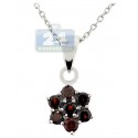 925 Sterling Silver 0.60 ct Garnet Flower Pendant Womens Necklace