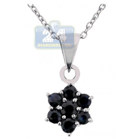 Womens Sapphire Cluster Flower Pendant Necklace Sterling Silver