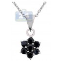 925 Sterling Silver 0.60 ct Sapphire Flower Pendant Womens Necklace