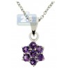 Womens Amethyst Cluster Flower Pendant Necklace Sterling Silver