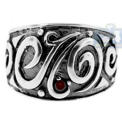 925 Oxidized Sterling Silver Vintage Pattern Womens Band Ring