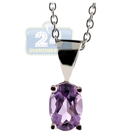 Womens Purple Amethyst Drop Pendant Necklace Sterling Silver