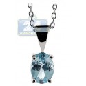 925 Sterling Silver 1.00 ct Blue Topaz Drop Pendant Womens Necklace