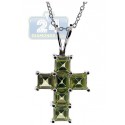 925 Sterling Silver 2.40 ct Peridot Cross Pendant Womens Necklace