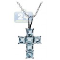 Sterling Silver 3.00 ct Blue Topaz Cross Pendant Womens Necklace