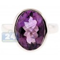925 Sterling Silver 6 ct Amethyst Solitaire Womens Signet Ring
