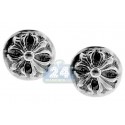 Oxidized 925 Sterling Silver Fleur De Lis Womens Stud Earrings