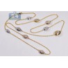 Womens Diamond Bead Station Necklace 18K Three Tone Gold 30"