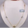 Womens Diamond Bead Station Necklace 18K Three Tone Gold 30"