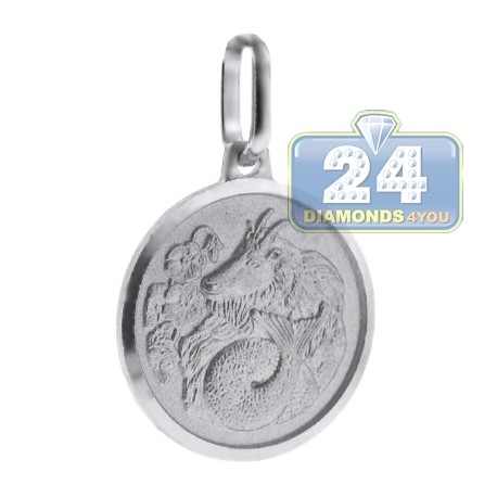 Italian Sterling Silver Capricorn Zodiac Sign Round Pendant