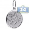 Italian Sterling Silver Capricorn Zodiac Sign Round Pendant