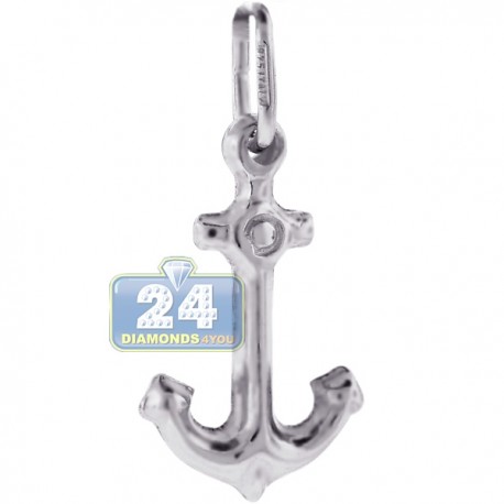 Womens Small Puff Mariner Anchor Pendant 925 Sterling Silver