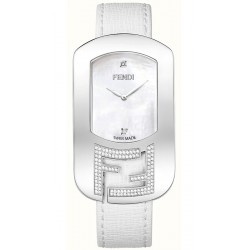 F300034541C1 Fendi Chameleon Diamond Steel Case White Leather Watch 28mm