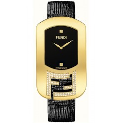 F300431011C1 Fendi Chameleon Diamond Yellow Gold Case Black Leather Watch 29mm