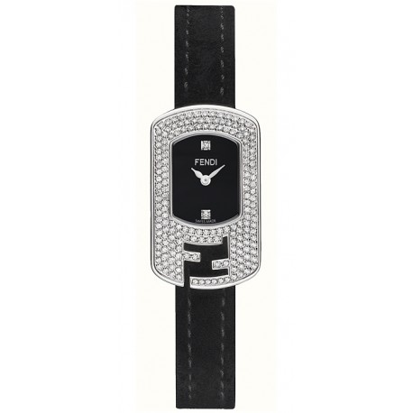 F300021011P1 Fendi Chameleon Diamond Steel Case Black Dial Watch 18mm