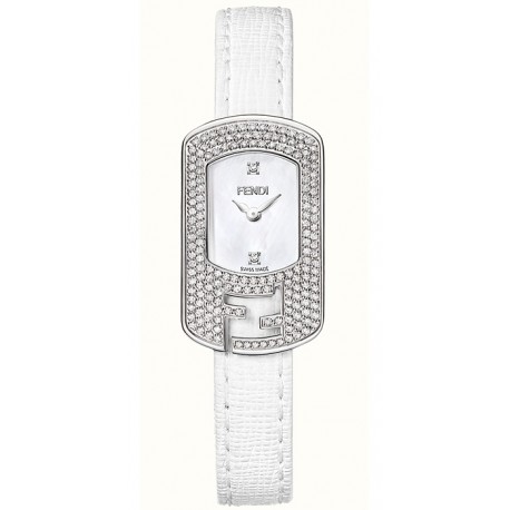 F300024541P1 Fendi Chameleon Diamond Steel Case White Dial Watch 18mm