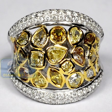 14K White Gold 4.75 ct Fancy Yellow Diamond Womens Wide Ring