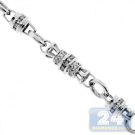 Mens Diamond Custom Bead Link Chain 14K White Gold 8.78ct 30"