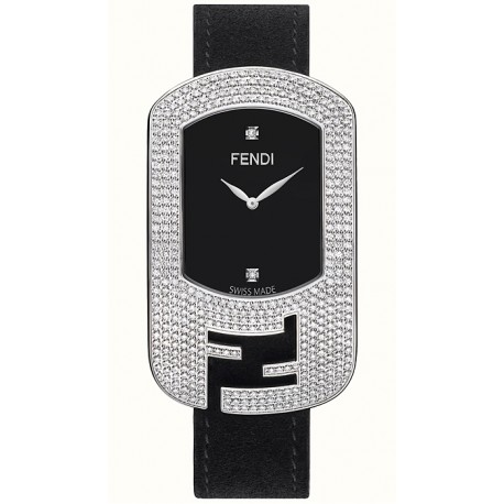 F300031011P1 Fendi Chameleon Diamond Steel Case Black Dial Watch 29mm