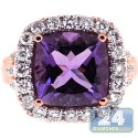 18K Rose Gold 5.84 ct Cushion Amethyst Diamond Womens Ring