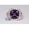 18K Rose Gold 5.84 ct Cushion Amethyst Diamond Womens Ring