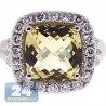 18K Two Tone Gold 5.68 ct Yellow Quartz Diamond Womens Ring