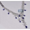 Womens Diamond Tanzanite Necklace 18K White Gold 19.44ct 16"