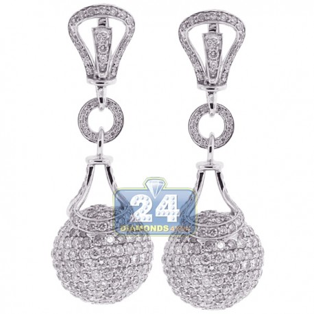 Womens Diamond Ball Drop Earrings 18K White Gold 9.91 Carat