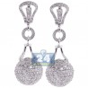Womens Diamond Ball Drop Earrings 18K White Gold 9.91 Carat