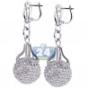 Womens Diamond Ball Drop Earrings 18K White Gold 9.91 Carat