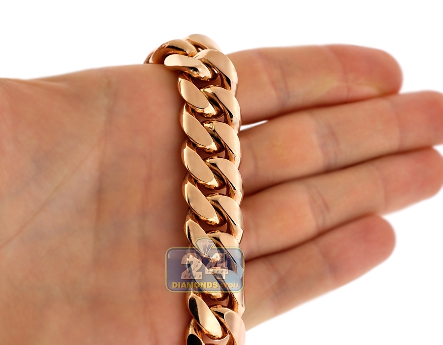 Mens Miami Cuban Link Chain Handmade Solid 18K Rose Gold 16mm