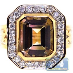 18K Yellow Gold 2.92 ct Bezel Tourmaline Diamond Womens Ring
