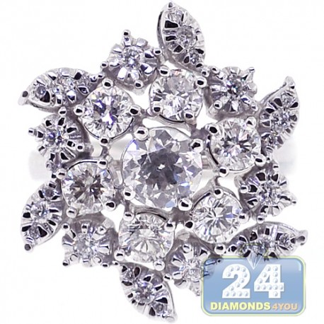 18K White Gold 2.15 ct Diamond Womens Flower Ring