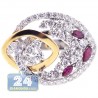 18K Two Tone Gold 1.12 ct Diamond Ruby Womens Floral Ring