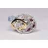 18K Two Tone Gold 1.12 ct Diamond Ruby Womens Floral Ring